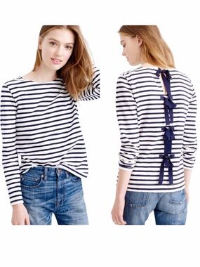 NWT J. Crew Striped T-Shirt with Bow Embellished Back Size M